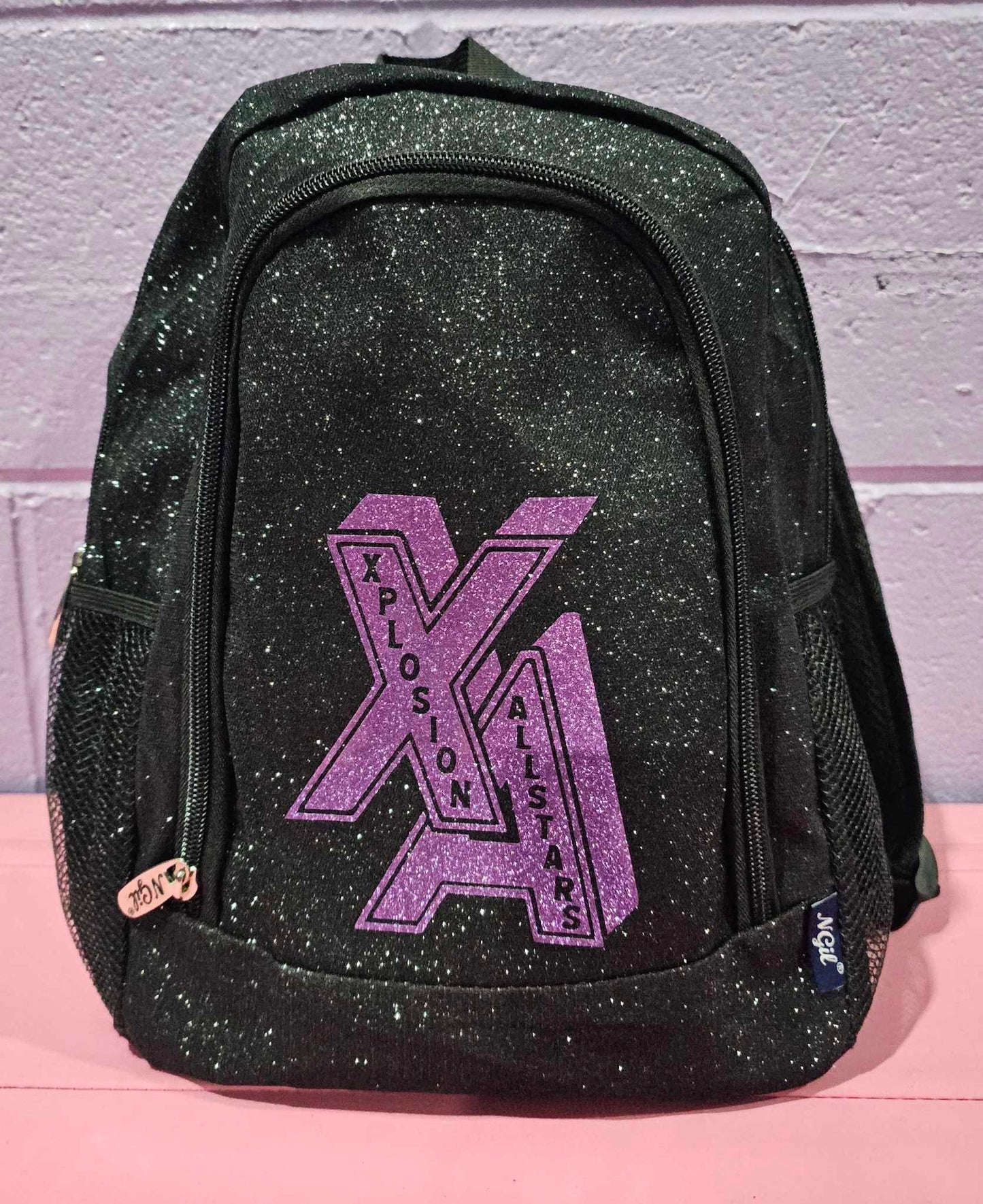 Medium Black Glitter Xplosion Backpack  ***Add one name in check out under "Order Special Instructions"