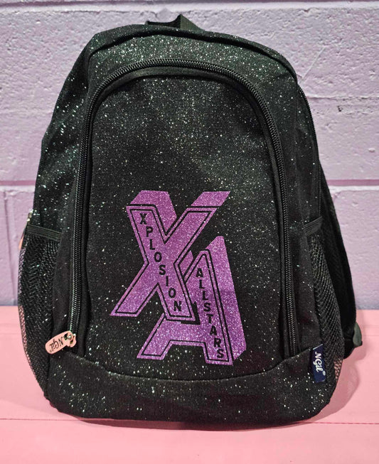 Medium Black Glitter Xplosion Backpack  ***Add one name in check out under "Order Special Instructions"
