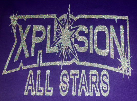 XPLOSION FAN GEAR - GLITTER DESIGN- PURPLE OR BLACK (TEE, LONG SLEEVE, SWEATSHIRTS)